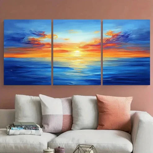 3pcs Blue Sky and Sea Painting Ocean Minimalist Wall Art Canvas Unframed - High Quality Print 100% Australian Made Wall Canvas - Bella Home Decor