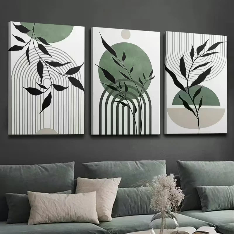 3pcs Green Abstract Line Wall Art Set Canvas Framed 50x70cm – High Quality Print, 100% Australian Made, Ready to Hang