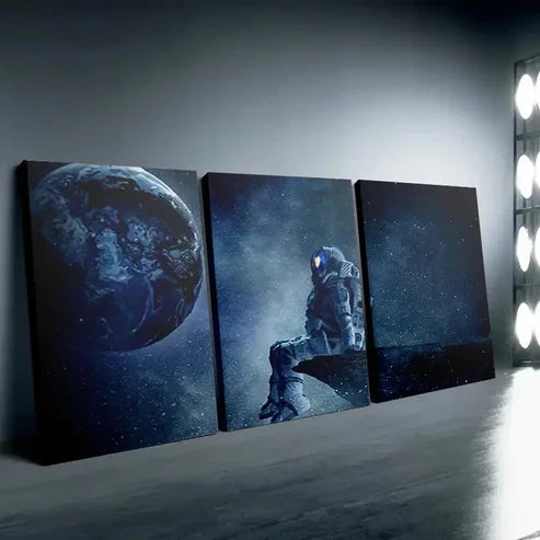 3pcs Astronaut Gazing at Earth Triptych Wall Art Set Canvas Unframed - High Quality Print 100% Australian Made Wall Canvas - Bella Home Decor