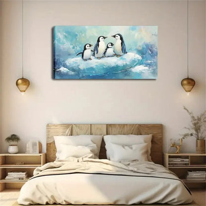 Penguins Standing On A Piece Wall Art Canvas Office Home Room Framed 120x60cm