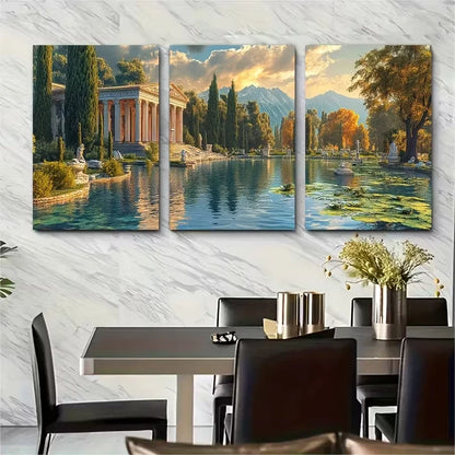 3pcs Ancient Roman Garden Lake Metal Print Ready to Hang Art - Bella Home Decor