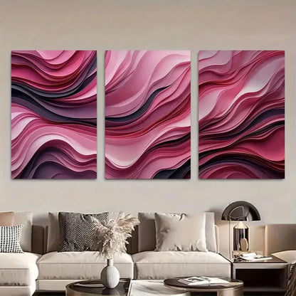 3pcs Pink Sculptural Abstract Metal Print Ready to Hang Art