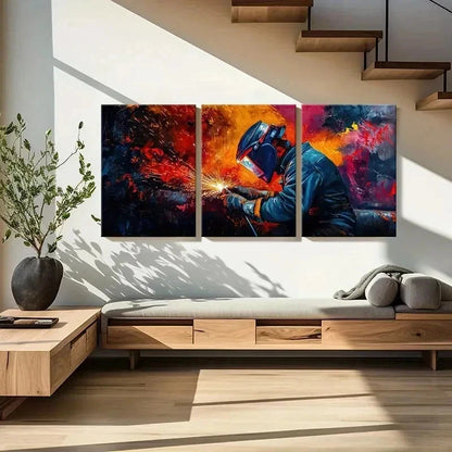 3pcs Dynamic Sparks, Industrial Style   wall Art Set Canvas Framed 50x70cm - High Quality Print 100% Australian Made Wall Canvas Ready to Hang - Bella Home Decor