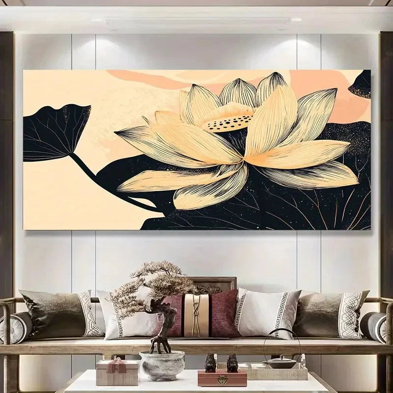 Black White & Golden Retro Wall Art Canvas Office Home Room Framed 120x60cm