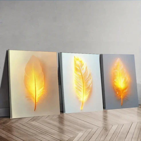 3pcs Feathers that glow  Wall Art Set Canvas Unframed - High Quality Print 100% Australian Made Wall Canvas