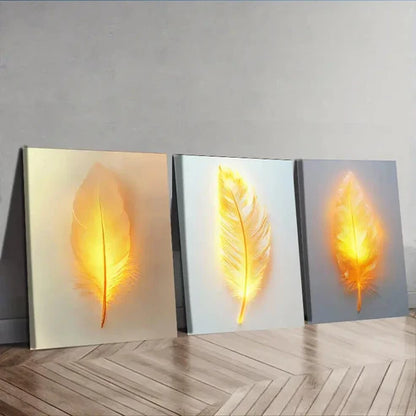 3pcs Feathers that glow  Wall Art Set Canvas Unframed - High Quality Print 100% Australian Made Wall Canvas