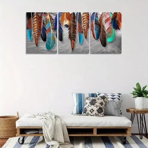 3pcs Modern Cool Decorative Feather Aesthetic Wall Art Canvas Unframed - High Quality Print 100% Australian Made Wall Canvas