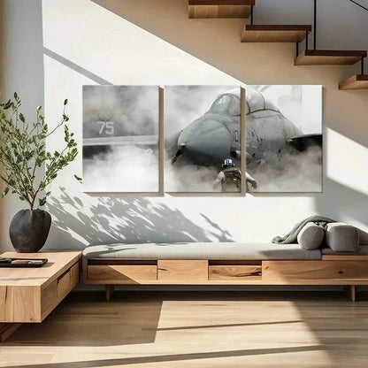 3pcs Military Theme Fighter Jet Through Smoke Wall Art Canvas Unframed - High Quality Print 100% Australian Made Wall Canvas
