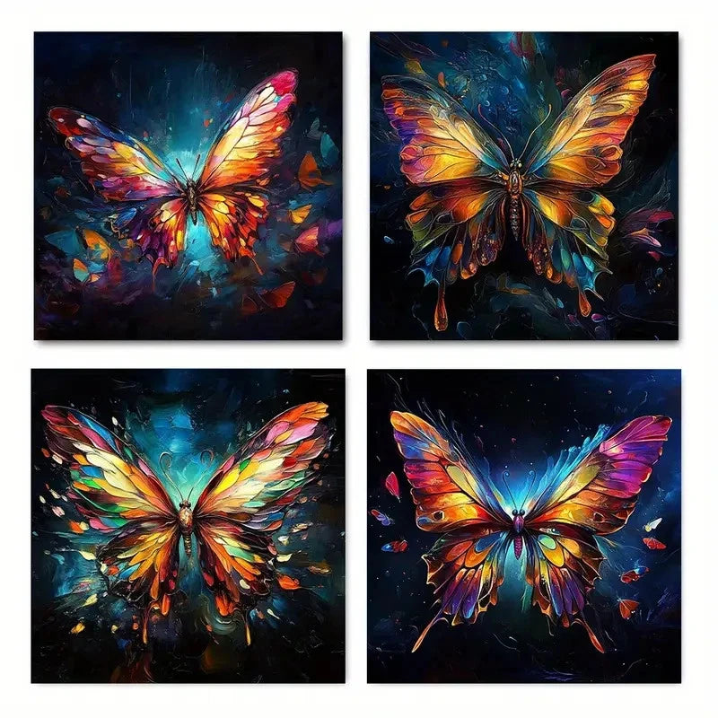 4pcsColorful butterfliesWall Art Canvas Framed
