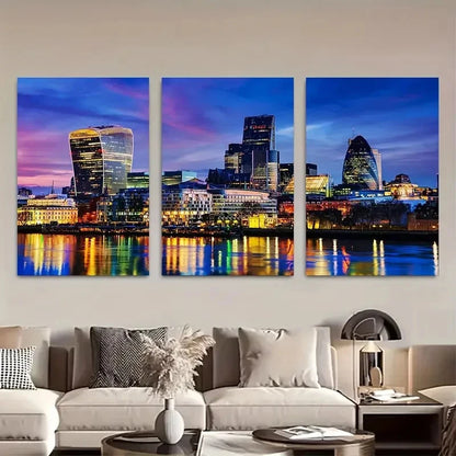 3pcs Financial District & River Reflections Metal Print Ready to Hang Art