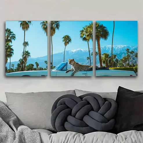 3 PCS Exotic Leopard In Paradise Wrapped Wall Art Set Canvas Unframed - High Quality Print 100% Australian Made Wall Canvas - Bella Home Decor