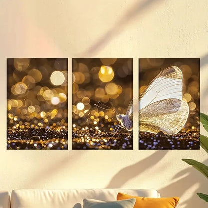 3pcs Golden shining butterfly Wall Art Set Canvas Framed 40x60cm - High Quality Print 100% Australian Made Wall Canvas Ready to Hang - Bella Home Decor