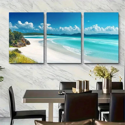 3pcs Whitehaven Beach Ocean Scene Australia Wall Art Set Canvas Framed 60x90cm - High Quality Print 100% Australian Made Wall Canvas Ready to Hang