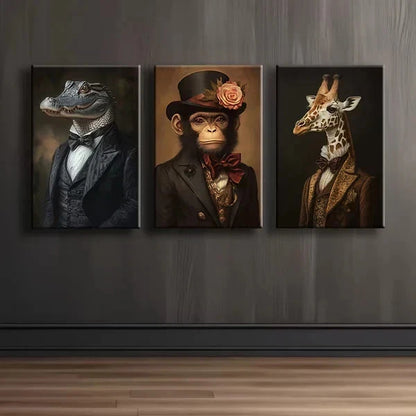 3pcs Luxurious Animal Portraits in Dress Wall Art Set Canvas Framed 60x90cm - High Quality Print 100% Australian Made Wall Canvas Ready to Hang