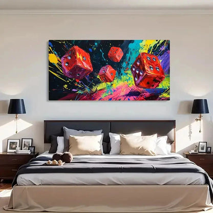 Modern Splash Vibrant Dice Wall Art Canvas Office Home Room Framed 120x60cm - Bella Home Decor