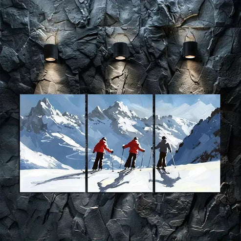 3pcs Alpine Downhill Skiing Wall Art Canvas Unframed - High Quality Print 100% Australian Made Wall Canvas - Bella Home Decor