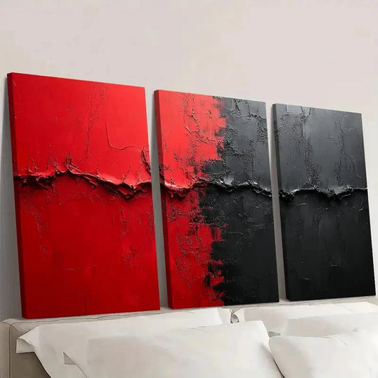 3pcs Black & Red, Minimalist Design Wall Art Set Canvas Framed 60x90cm - High Quality Print 100% Australian Made Wall Canvas Ready to Hang