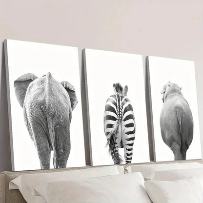 3pcs animal butt art, cartoon animal Wall Art Set Canvas Unframed - High Quality Print 100% Australian Made Wall Canvas - Bella Home Decor
