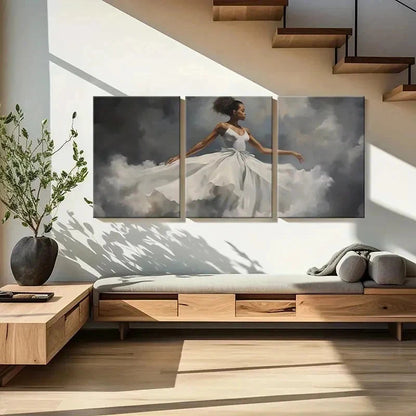 3pcs Beautiful Woman Dancing in White Dress Wall Art Set Canvas Framed 60x90cm - High Quality Print 100% Australian Made Wall Canvas Ready to Hang - Bella Home Decor