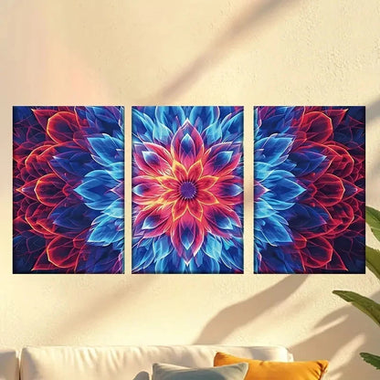 3pcs Abstract Floral Design, Blue & Red Petals Wall Art Set Canvas Framed 40x60cm - High Quality Print 100% Australian Made Wall Canvas Ready to Hang - Bella Home Decor