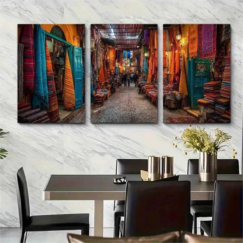3pcs Colorful Textiles & Lush Greenery Perfect Wall Art Set Canvas Framed 50x70cm - High Quality Print 100% Australian Made Wall Canvas Ready to Hang - Bella Home Decor