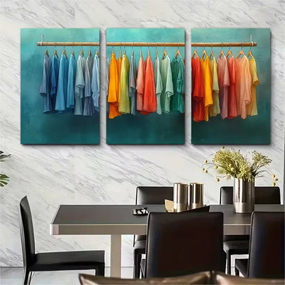 3pcs Fashion Clothes Rail Watercolour Illustration Metal Print Ready to Hang Art