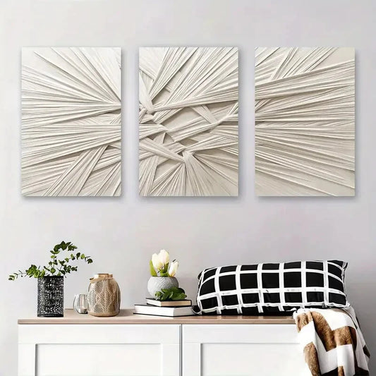 3pcs Modern Minimalist White and Beige Geometric Metal Print Ready to Hang Art