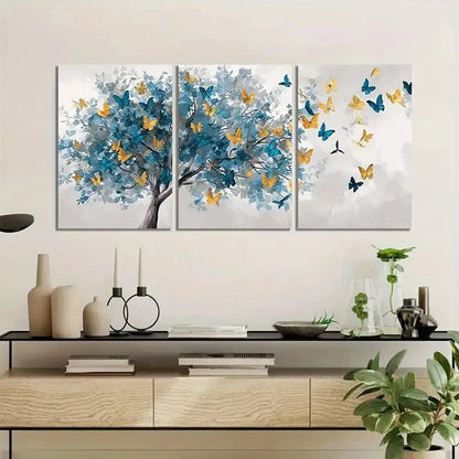 3pcs Abstract Art Depicting a Tree of Butterflies Metal Print Ready to Hang Art - Bella Home Decor