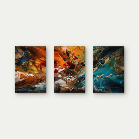 3pcs Warm Earthy Orange Blue Abstract Wall Art Set Canvas Framed 60x90cm - High Quality Print 100% Australian Made Wall Canvas Ready to Hang