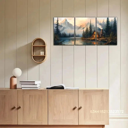 3pcs Cozy Forest & Cabin Landscape Scene Metal Print Ready to Hang Art - Bella Home Decor
