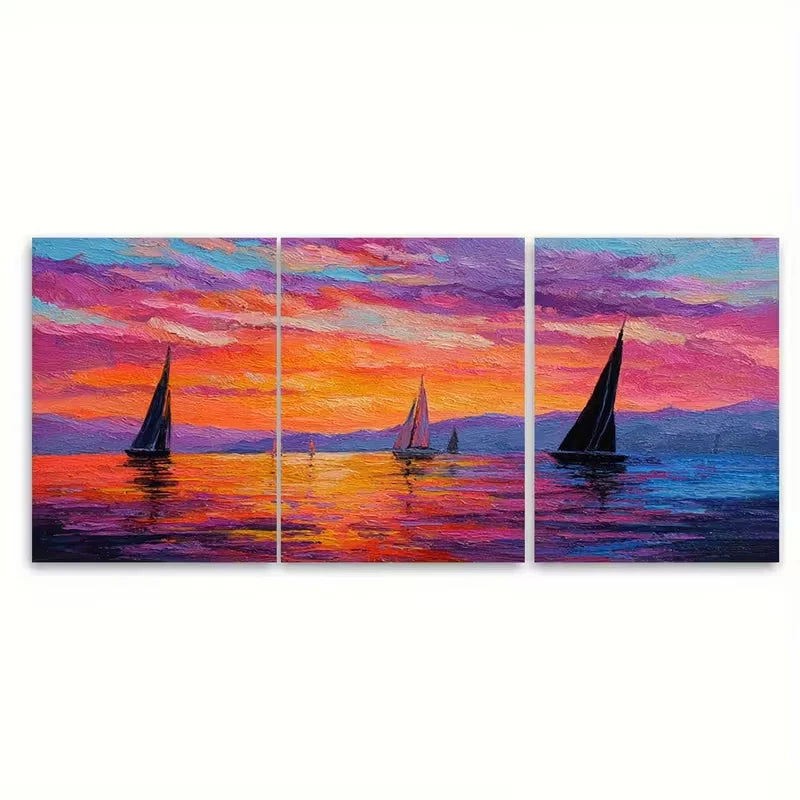 3pcs Sunset Sailing Metal Print Ready to Hang Art