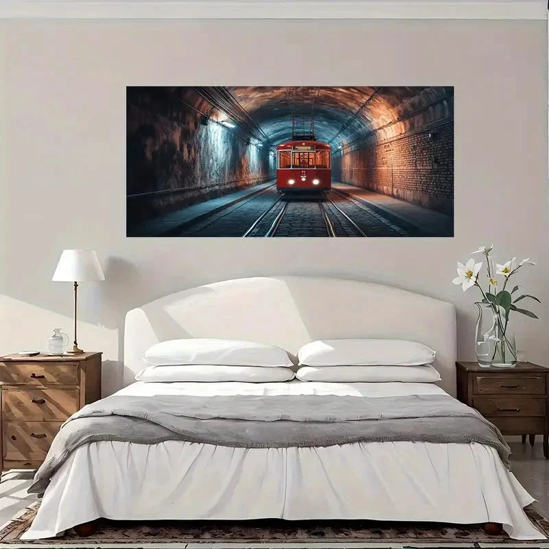 Vintage Train Tunnel Wall Art Canvas Office Home Room Framed 120x60cm