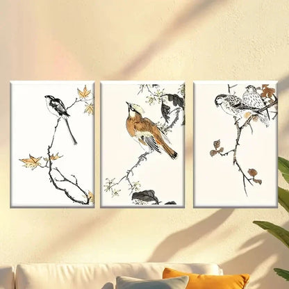 3pcs Birds and Flowers Wallpaper Wall Art Set Canvas Framed 40x60cm - High Quality Print 100% Australian Made Wall Canvas Ready to Hang - Bella Home Decor