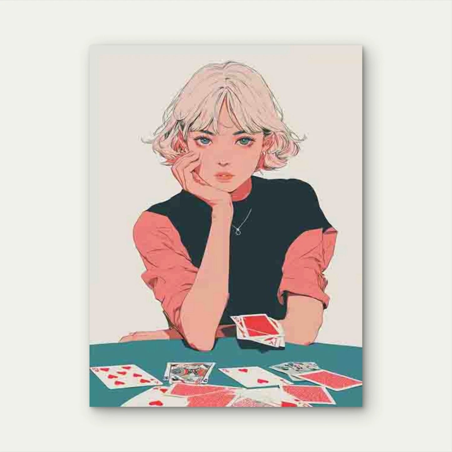 Retro Playing Cards Art in Pink & Teal 60x90cm Metal Print Ready to Hang