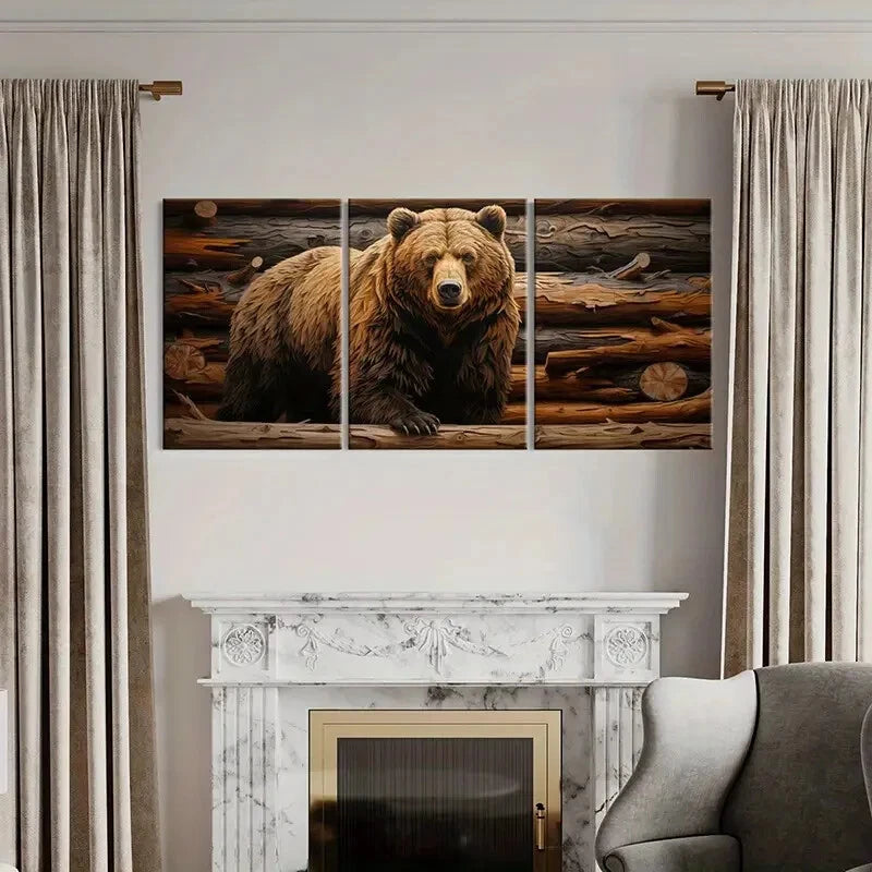 3pcs Bear Woodland Abstract Animal Nature Art Metal Print Ready to Hang Art - Bella Home Decor