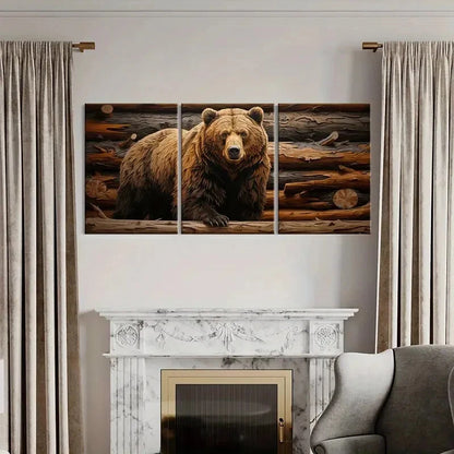 3pcs Bear Woodland Abstract Animal Nature Art Metal Print Ready to Hang Art - Bella Home Decor