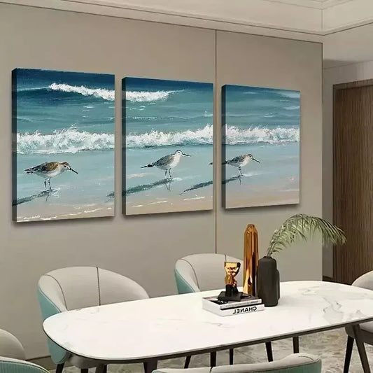3pcs Birds Beach Ocean Wall Art Set Canvas Framed 50x70cm - High Quality Print 100% Australian Made Wall Canvas Ready to Hang