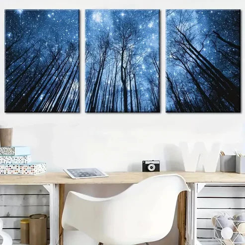 3pcs Dream forest, starry sky in the forest Wall Art Canvas Unframed - High Quality Print 100% Australian Made Wall Canvas - Bella Home Decor