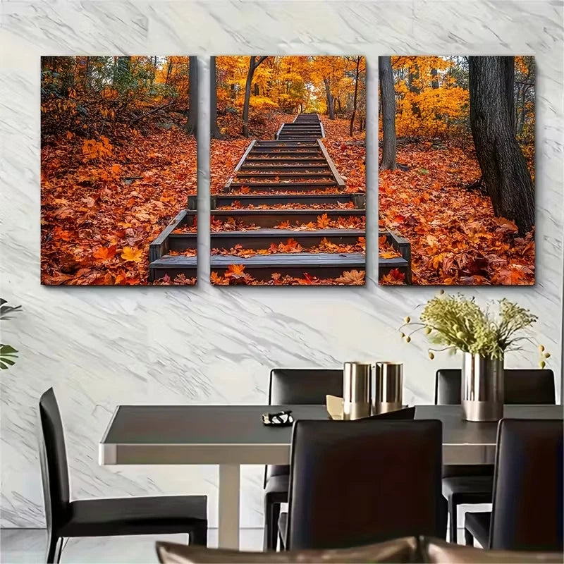 3pcs Autumn Staircase Metal Print Ready to Hang Art - Bella Home Decor