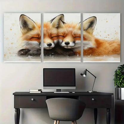 3pcs Two Wild Foxes Snuggling Illustration Metal Print Ready to Hang Art - Bella Home Decor