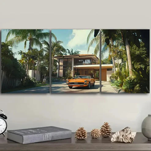 3pcs Mid-century modern car  Wall Art Set Canvas Unframed - High Quality Print 100% Australian Made Wall Canvas