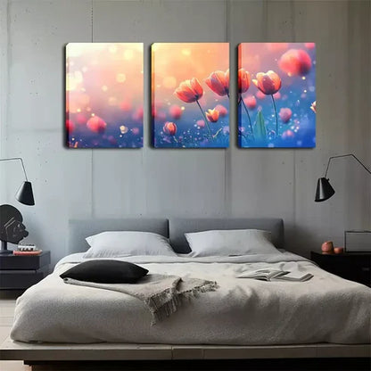 3pcs Oil Painting, Poppies In The Sun, Wall Art Canvas Unframed - High Quality Print 100% Australian Made Wall Canvas