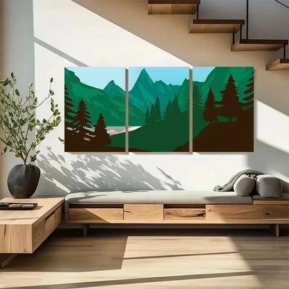 3pcs Vibrant Green & Black Forest Scene Metal Print Ready to Hang Art