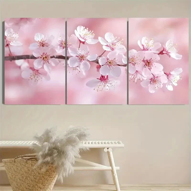 3pcs Japanese Botanical Style, Light Pink Wall Art Set Canvas Framed 50x70cm - High Quality Print 100% Australian Made Wall Canvas Ready to Hang