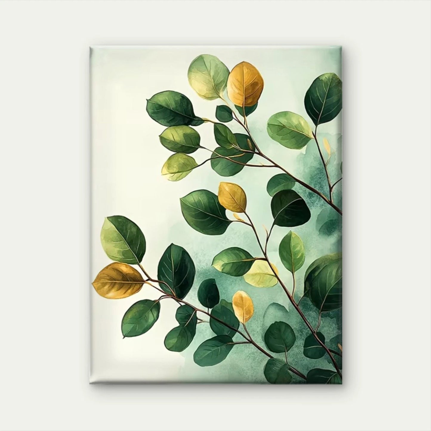 Green Watercolor Leaves Botanical Metal Print Ready to Hang