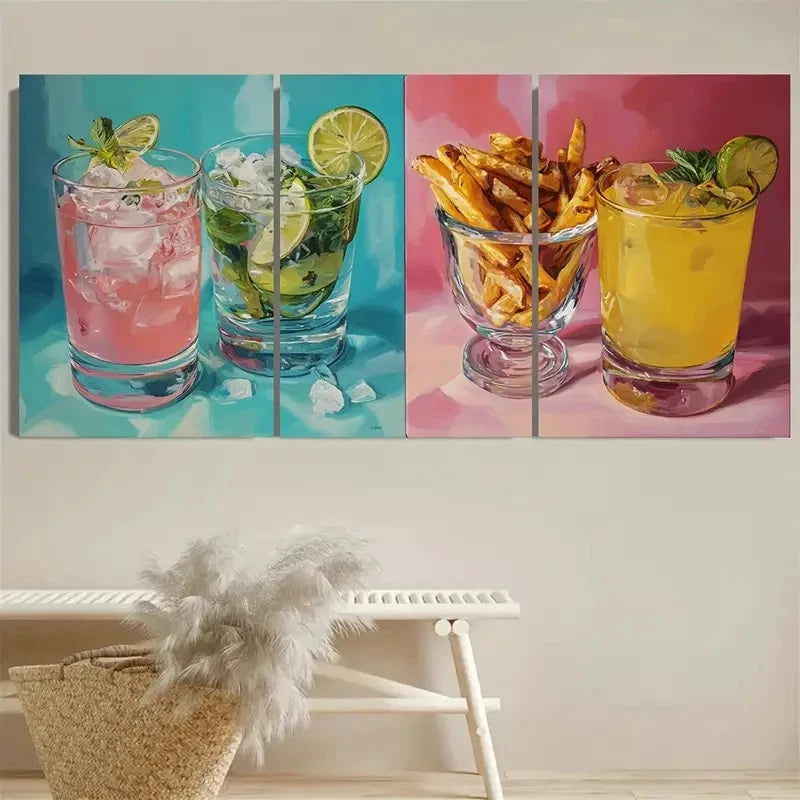 3pcs Margarita And Fries Funny Quirky Bar Art Wall Art Set Canvas Framed 60x90cm - High Quality Print 100% Australian Made Wall Canvas Ready to Hang