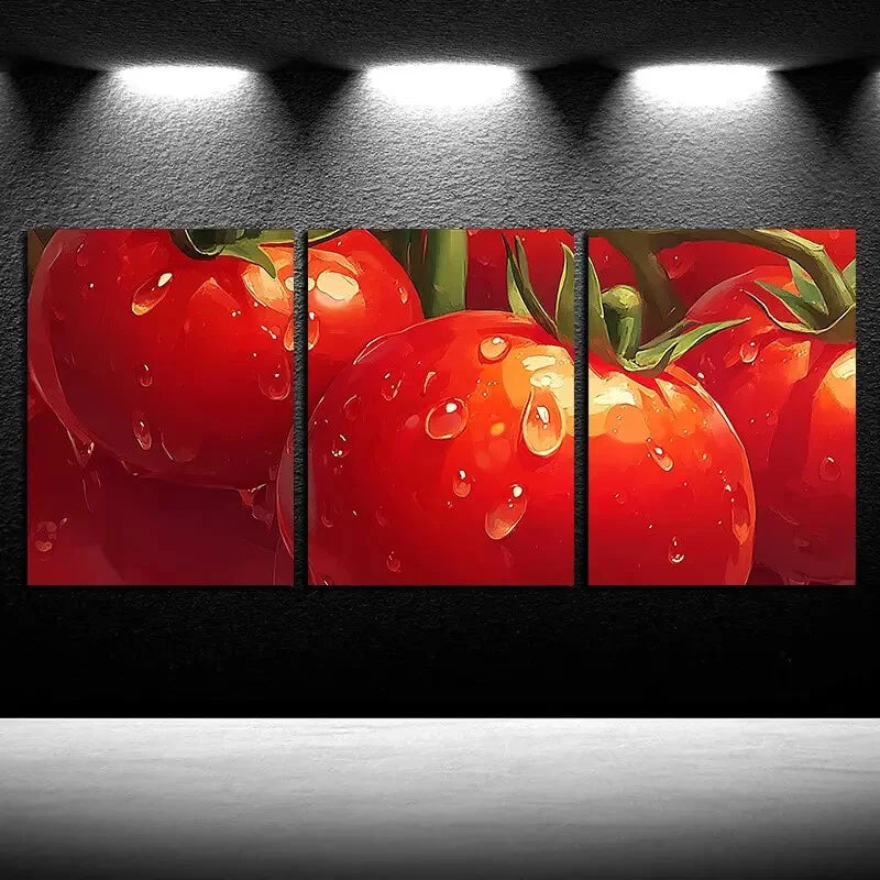 3pcs Vibrant Charming Tomato Vine Illustration Metal Print Ready to Hang Art - Bella Home Decor