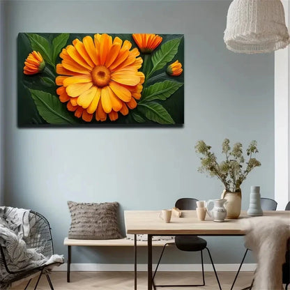 Yellow Flowers Green Leaves Wall Art Canvas Office Home Room Framed 120x60cm