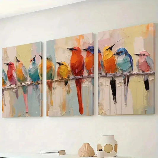3pcs Birds Artwork Print Picture Wall Art Set Canvas Framed 40x60cm - High Quality Print 100% Australian Made Wall Canvas Ready to Hang