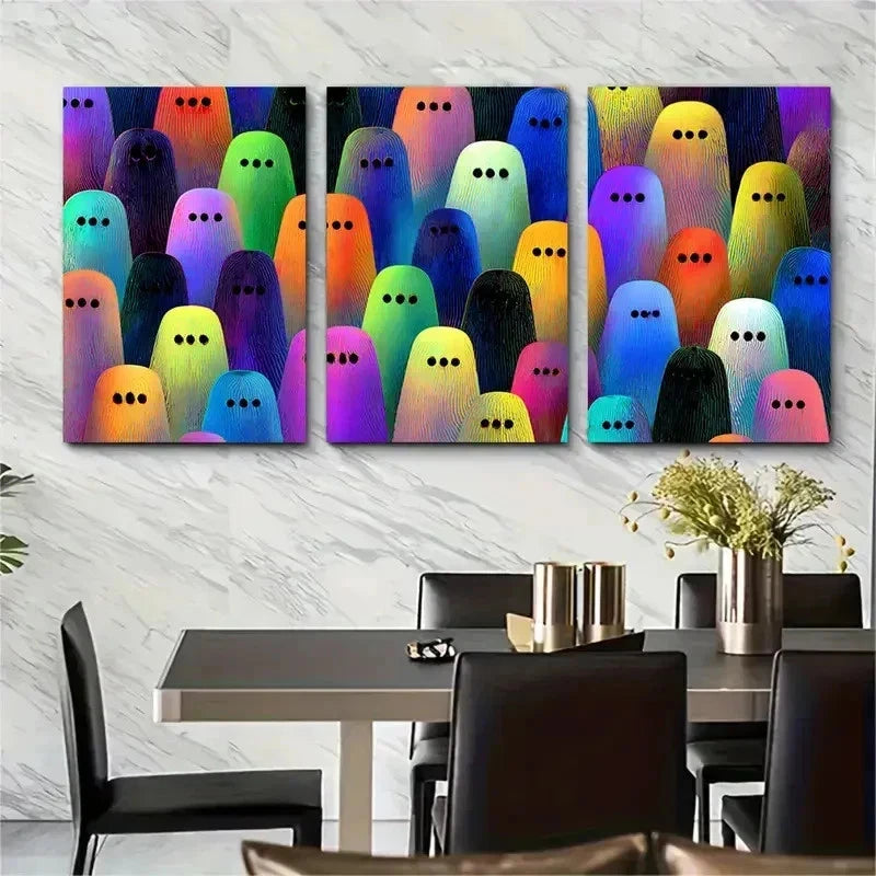 3pcs Ghost In Retro Arcade Halloween Perfect Wall Art Set Canvas Framed 50x70cm - High Quality Print 100% Australian Made Wall Canvas Ready to Hang - Bella Home Decor